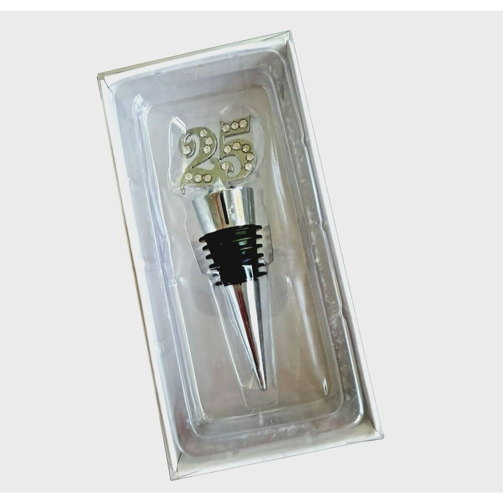 Silver Anniversary Wine Stopper 25th Gift Rhinestones Lillian Rose NEW